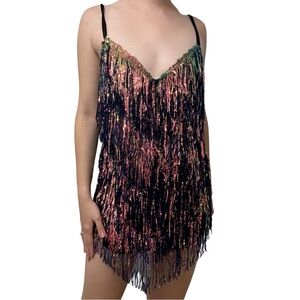 Amazing Lace Mini Dress Sequin Fringe Party Eras Tour Sexy Colorful Size Small